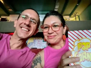 Heath and Sarah at the El Cortez Theater in Truth or Consequences where they watched their first movie in public since 2020. (Photo by Heath Haussamen)
