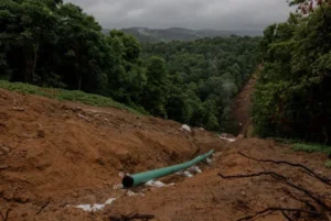 A natural gas pipeline under construction in rural Greene County