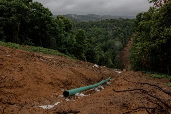 A natural gas pipeline under construction in rural Greene County
